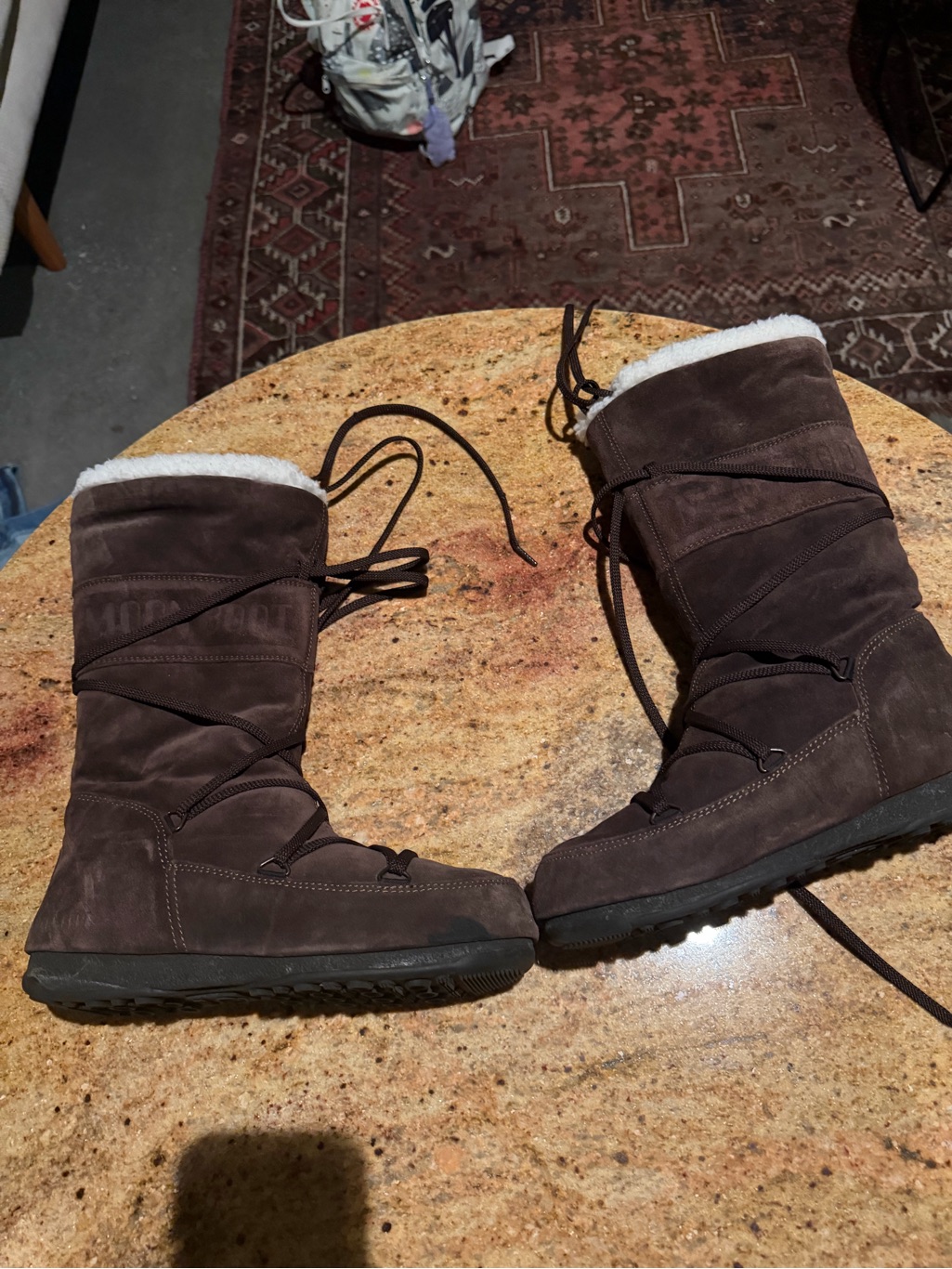 Moon Boot Women's Dark Brown Suede Winter Boots With Faux Shearling Cuff
